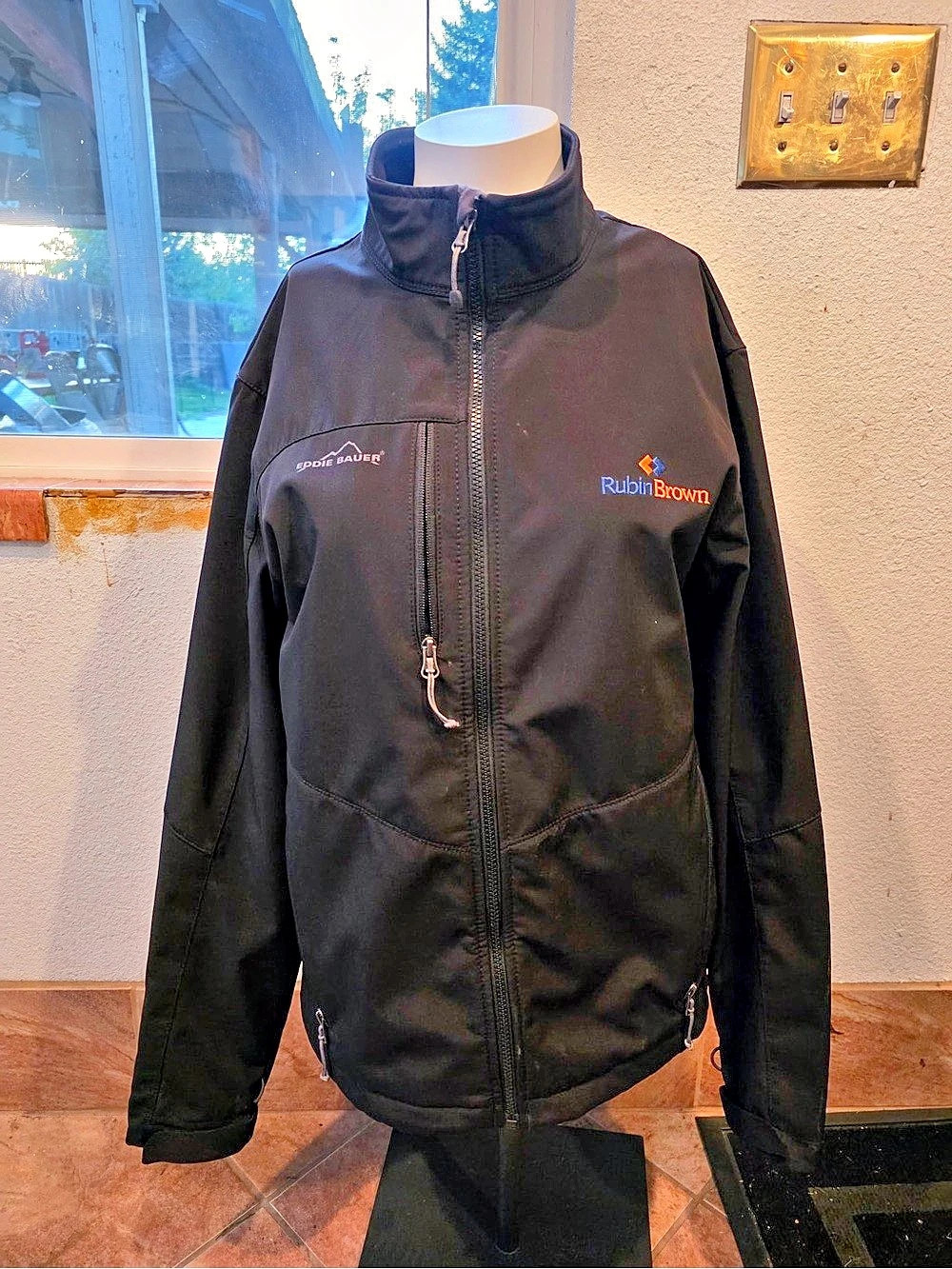 Eddie Bauer Men's Black Full-Zip soft shell Jacket logoed RubinBrown